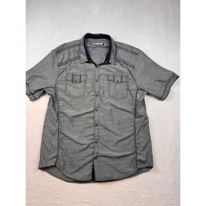 BKE Mens 3XL Athletic Fit Short Sleeve Button Up Shirt Grey Slub B2782 Big Tall